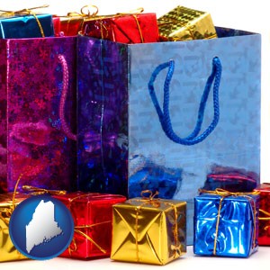 gift bags and boxes - with Maine icon