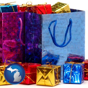 gift bags and boxes - with Michigan icon