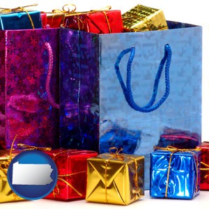 gift bags and boxes - with Pennsylvania icon