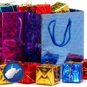 gift bags and boxes - with West Virginia icon
