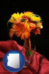 arizona map icon and a bridal flower bouquet