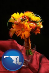 maryland map icon and a bridal flower bouquet