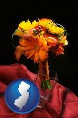 new-jersey map icon and a bridal flower bouquet