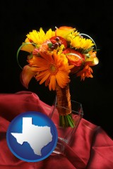 texas map icon and a bridal flower bouquet