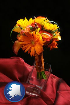 a bridal flower bouquet - with Alaska icon