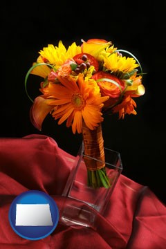 a bridal flower bouquet - with North Dakota icon