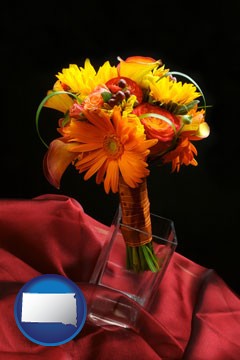 a bridal flower bouquet - with South Dakota icon