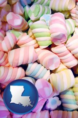 louisiana map icon and colorful candies