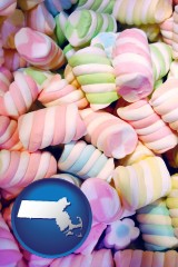 massachusetts map icon and colorful candies