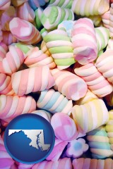 maryland map icon and colorful candies