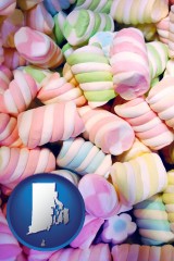 rhode-island map icon and colorful candies