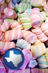 texas map icon and colorful candies