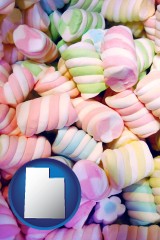 utah map icon and colorful candies