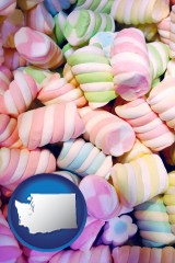 washington map icon and colorful candies