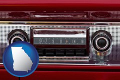 georgia map icon and a vintage car radio