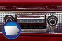 iowa map icon and a vintage car radio