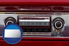 kansas map icon and a vintage car radio