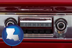 louisiana map icon and a vintage car radio