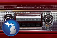 michigan map icon and a vintage car radio