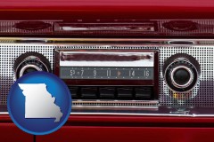 missouri map icon and a vintage car radio