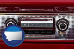 montana map icon and a vintage car radio