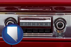 nevada map icon and a vintage car radio