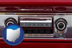 ohio map icon and a vintage car radio