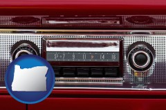 oregon map icon and a vintage car radio