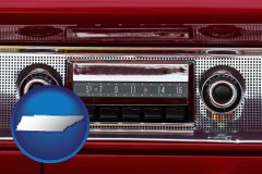 tennessee map icon and a vintage car radio