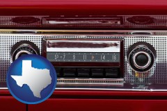 texas map icon and a vintage car radio