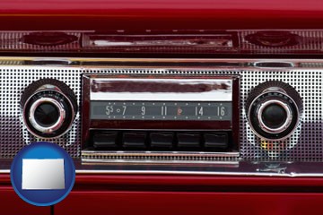 a vintage car radio - with Colorado icon