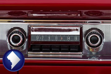 a vintage car radio - with Washington, DC icon