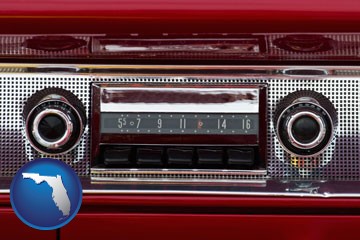 a vintage car radio - with Florida icon