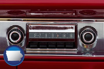 a vintage car radio - with Iowa icon