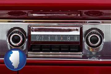 a vintage car radio - with Illinois icon