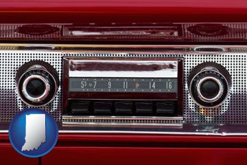 a vintage car radio - with Indiana icon