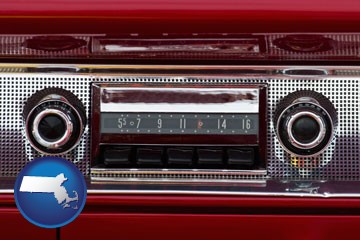 a vintage car radio - with Massachusetts icon