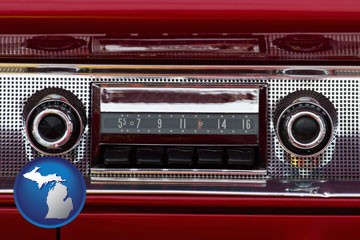 a vintage car radio - with Michigan icon