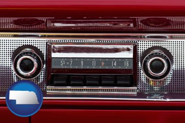 a vintage car radio - with Nebraska icon