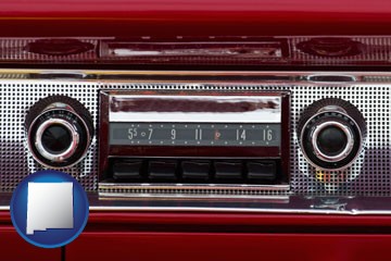 a vintage car radio - with New Mexico icon