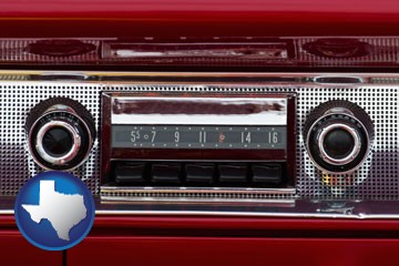 a vintage car radio - with Texas icon