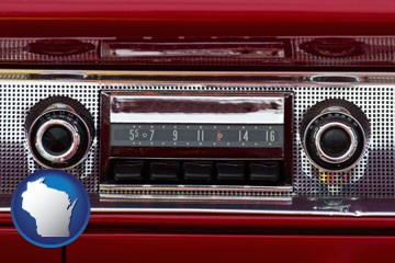 a vintage car radio - with Wisconsin icon