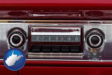 a vintage car radio - with West Virginia icon