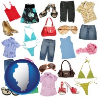 illinois map icon and female clothing and accessories