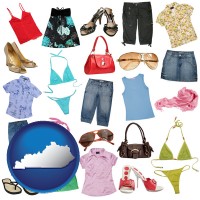 kentucky map icon and female clothing and accessories