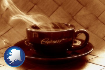 a cup of espresso coffee - with Alaska icon