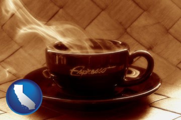 a cup of espresso coffee - with California icon