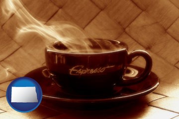 a cup of espresso coffee - with North Dakota icon