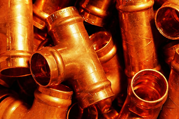 copper tee pipe connectors (large image)