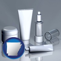 arkansas map icon and cosmetics packaging